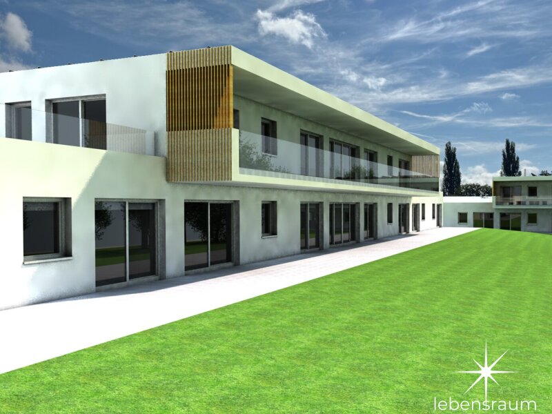 Südansicht Haus A und Westansicht Haus C.